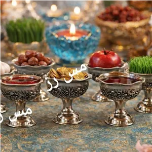 هفت سین نقلی مسی شش تایی کروم گلبرگ دست ساز رنگ ثابت قطر 6