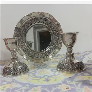 آینه و شمعدان رز مس تمام مسی کروم شده کار اعلا