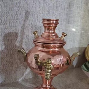 سماور مسی سایز کوچک دکوری نانو شده.ارتفاع 1۵ مناسب دکور یلدایی.شی