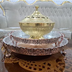 دیس گرد مسی گلبرگ پایه دار سایز ۴ قطر ۳۸ پلوخوری و مرغ خوری