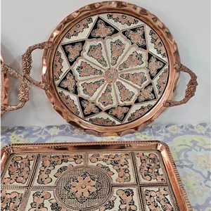 سینی نقره کوب دسته دار قطر ۳۰ سانت