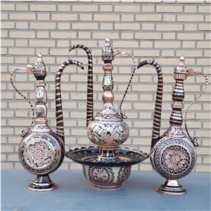 آفتابه و لگن توپی نقره کوب مسی ارتفاع ۵۲ اعلا و درجه یک