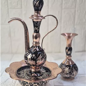آفتابه لگن مسی تراش مشکی گلبرگ ارتفاع ۳۸ سانت نانو
