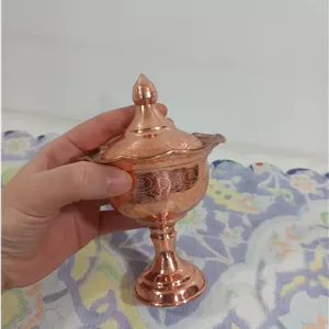 قندان مسی پایه دار لاله لیزری طرحدار قطر ۷ ارتفاع ۱۴