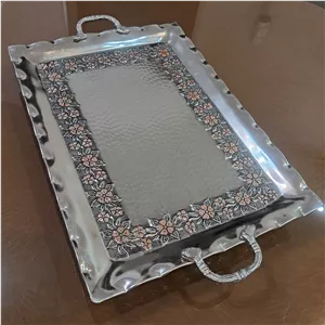سینی مسی کروم دسته دار ۲۵ در ۳۵ نانو شده کار شیک و ضخیم
