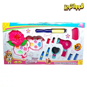 ست آرایشی کودک طرح گل رز بهمراه لوازم قابل استفاده و ضد حساسیت مناسب کودکان ۵ سال به بالا