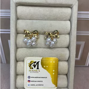 گوشواره پاپیونی مرواریدی طلایی