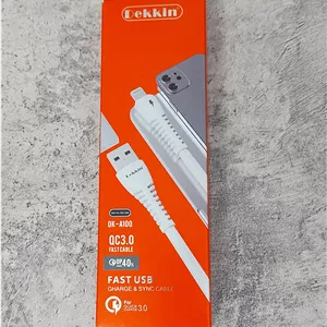کابل شارژ یک متری برندdekkin دکین مدل A100 یو اس بی به لایتنینگ فست شارژ ۳ آمپر