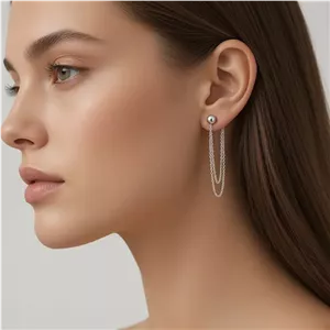 گوشواره میخی با دولایه زنجیر بلند