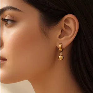 گوشواره حلقه ای پهن با اویز گوی استیل