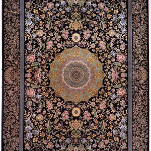 فرش ابریشم دستبافتگونه بارودا کد5525 مشکی - 60×40، 2 سال ضمانت کیفیت بارودا
