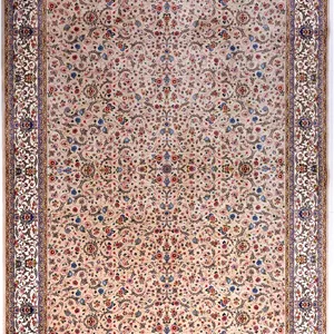 فرش ابریشم دستبافتگونه بارودا کد 55131 بژ - 9متری، 2 سال ضمانت کیفیت بارودا