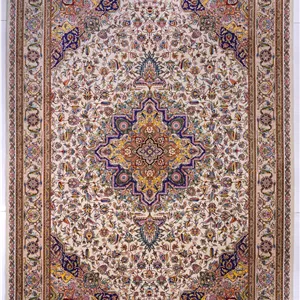 فرش ابریشم دستبافتگونه بارودا کد 5545 کرم - 9متری، 2 سال ضمانت کیفیت بارودا