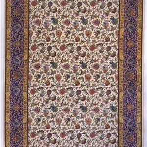 فرش ابریشم دستبافتگونه بارودا کد 5588 کرم - 70×50، 2 سال ضمانت کیفیت بارودا