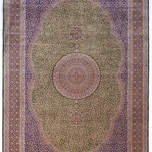 فرش ابریشم دستبافتگونه بارودا کد 5513 سبزپررنگ - 70×50، 2 سال ضمانت کیفیت بارودا