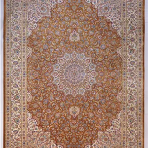 فرش ابریشم دستبافتگونه بارودا کد 55123 دارچینی - 9متری، 2 سال ضمانت کیفیت بارودا