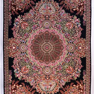 فرش ابریشم دستبافتگونه بارودا کد5517 مشکی - 70×50، 2 سال ضمانت کیفیت بارودا