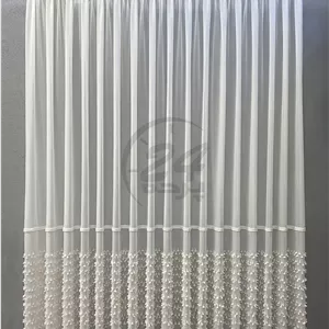 پک کامل کتان حاشیه دار موجدار سفید شیری بریلنت دوخت ساده (براساس سایز پنجره)