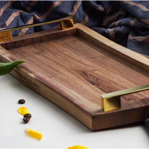 سینی چوب گردو دسته استیل