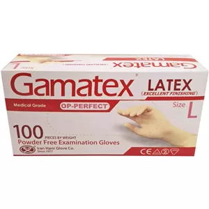 دستکش لاتکس بدون پودر ۱۰۰ عددی  گاماتکس gamatex latex - L