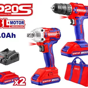 کیت شارژی ۲ تکه EMTOP مدل ECKL2007 – دریل و آچار ضربه‌ای ۲۰ ولت