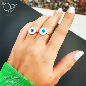 انگشتر چشم و نظر صدفی استیل رنگ طلایی