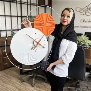 ساعت دیواری مدرن فلزی و چوبی لاکچری دو رنگ H583