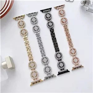خرید بند زنانه استیل نگین‌دار اپل واچ مدل Stone‑Circle مناسب سایز 4۲mm | بند فلزی لوکس Apple Watch