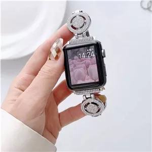 خرید بند زنانه استیل نگین‌دار اپل واچ مدل Stone‑Circle مناسب سایز 45mm | بند فلزی لوکس Apple Watch