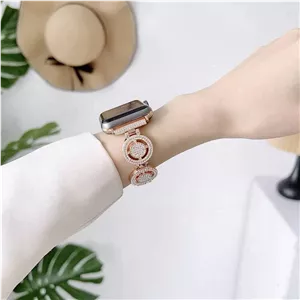 خرید بند زنانه استیل نگین‌دار اپل واچ مدل Stone‑Circle مناسب سایز 38| بند فلزی لوکس Apple Watch