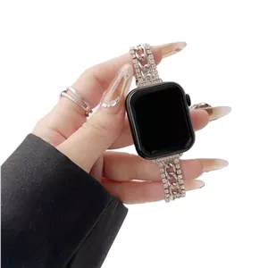 بند استیل زنجیر نگینی اپل واچ  مناسب Series 11 سایز 42mm  لوکس، ضدزنگ، ۴ رنگ جذاب