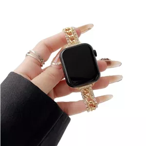 بند استیل زنجیر نگینی اپل واچ  مناسب اولترا  Apple Watch Ultra / Ultra 2 / Ultra 3 لوکس، ضدزنگ، ۴ رنگ جذاب