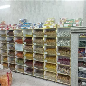 استند حبوبات و خشکبار 6 طبقه شکمدار نوار لبه طلایی MDF