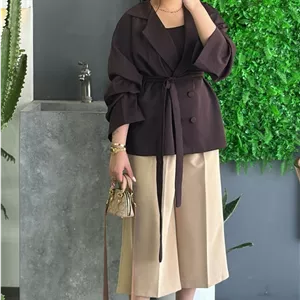 ست کت عروسکی مازراتی قهوه ای موکا و شلوار واید کرمی دخترانه و زنانه مازراتی  بهاره💕عیدانه ترند نوروز