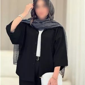 شومیز مانتویی باکسی آستین پاکتی  زنانه/شومیز مشکی /کالکشن بهاره و تابستانه/شومیز ساده دکمه دار ترند همیشگی