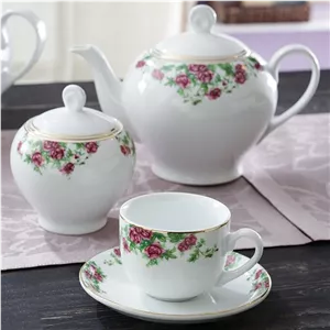 سرویس چای خوری 17 پارچه بیدگل چینی زرین درجه عالی