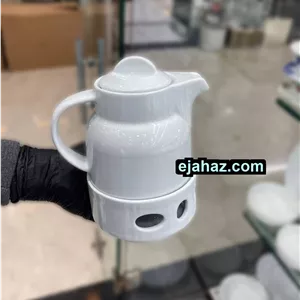 قوری چینی سفید با وارمر تقدیس 2 نفره طرح هتلی 1 عددی