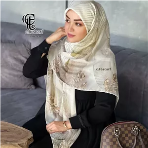 روسری نخی کاستوم طرح طلا قواره بزرگ 140 سانتیمتر دور چرخ دوز مزونی