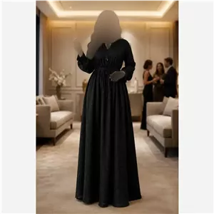 پیراهن ساحلی مجلسی زنانه مدل یاس جنس حریر ریش دار آستردار رنگ مشکی