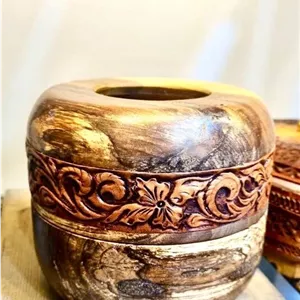 ست جعبه دستمال و جای کارد و چنگال چوب گردو و چرم طبیعی