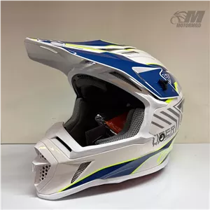 کلاه موتورسیکلت کراسی تایگر مدل Tiger XR Racing سفید آبی فسفری