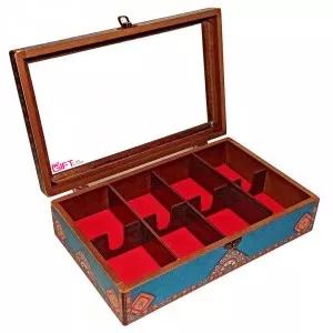 جعبه چوبی دمنوش ,چای و پذیرایی آرامش  طرح  8 خانه بزرگ با درب شیشه ای