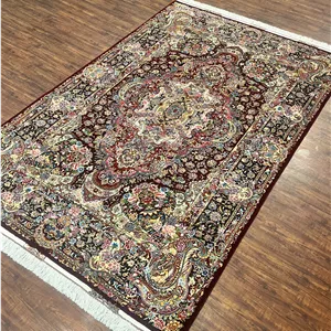 فرش دستبافت  ۶ متری تبریز نقشه سالاری چله گل ابریشم