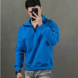 نیم زیپ ساده سه نخ آبی 2