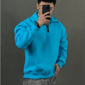 نیم زیپ ساده سه نخ آبی فیروزه ای