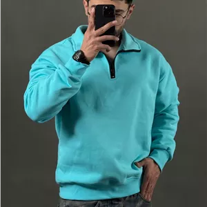 نیم زیپ ساده سه نخ سبز آبی