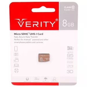 کارت حافظه VERITY مدل 633X کلاس U1 10 سرعت 95MB/S ظرفیت 8 گیگابایت