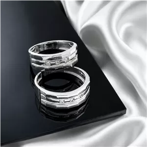 حلقه ست نقره زنانه و مردانه مدل HSE K56 | حلقه ازدواج نقره 925 نگین زیرکونیا