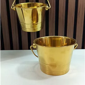 سطل یخ استیل طلایی دسته دار قطر ۱۴ و ارتفاع ۱۰