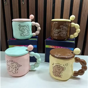 ماگ سرامیکی درب دار قاشق دار فانتزی